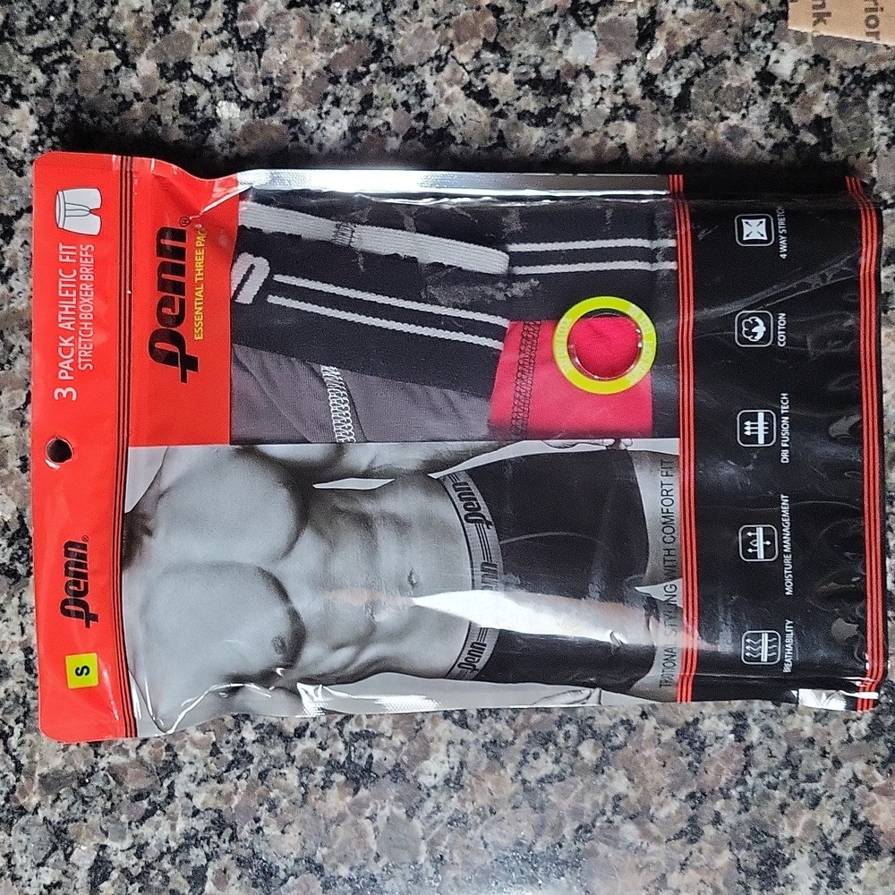 PENN pack of 3 athletic fit stretch boxer briefs SMALL new red gray & black